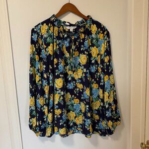 Counterparts Floral Blouse Longsleeve Navy Yellow Size 3X NWT